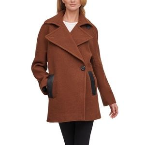 Calvin Klein Asymmetrical Leather Trim Peacoat